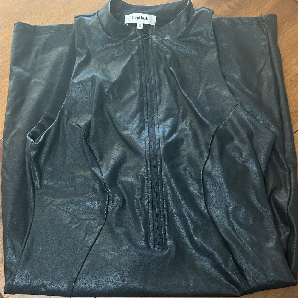 Popilush Black Faux Leather Dress
